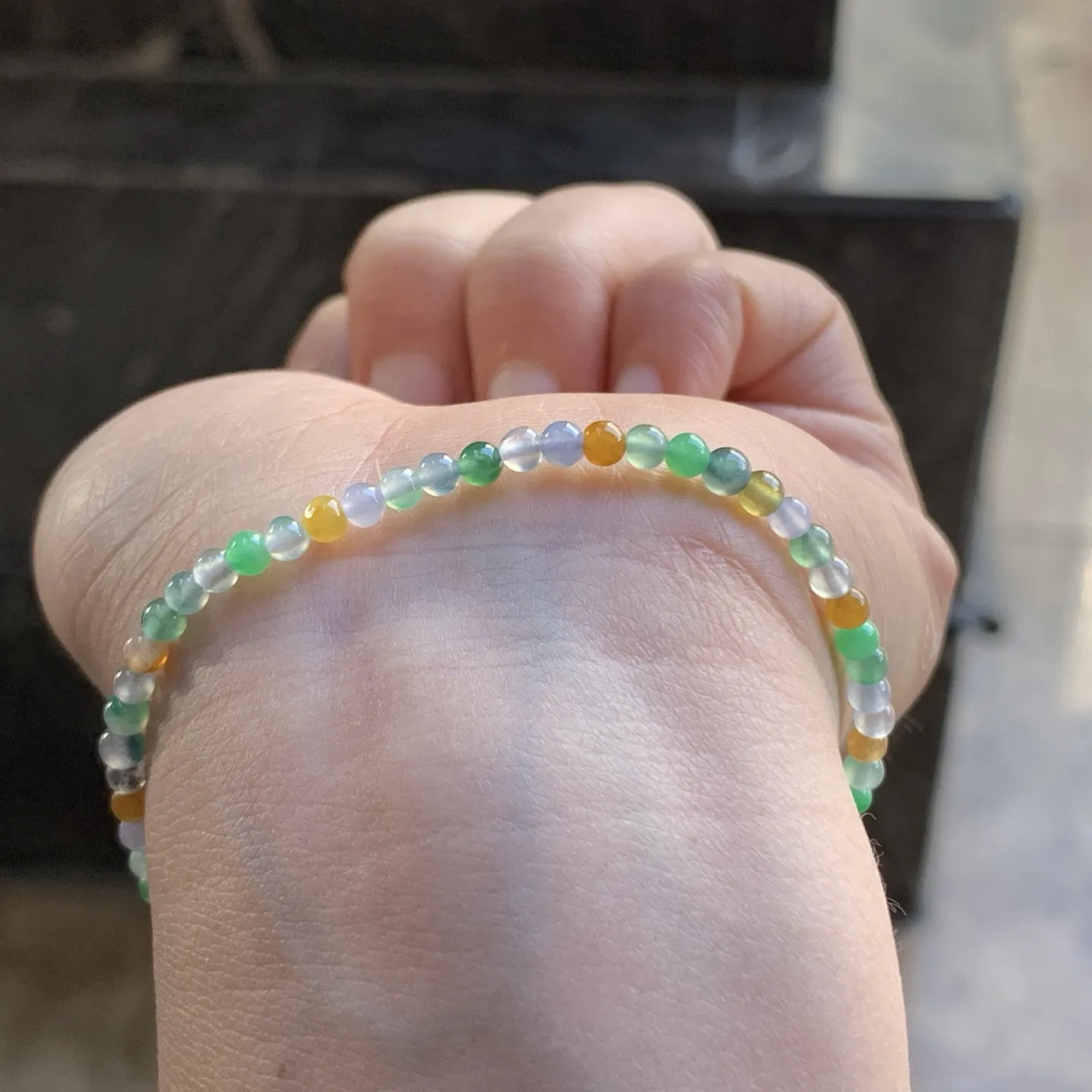 冰种小米多彩珠串^_^鲜艳 冰透