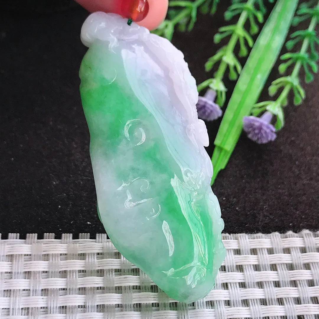 天然a货翡翠66.6/26.8/12.3老坑精美温润飘阳绿龙牌吊坠翡翠玉坠挂件百搭