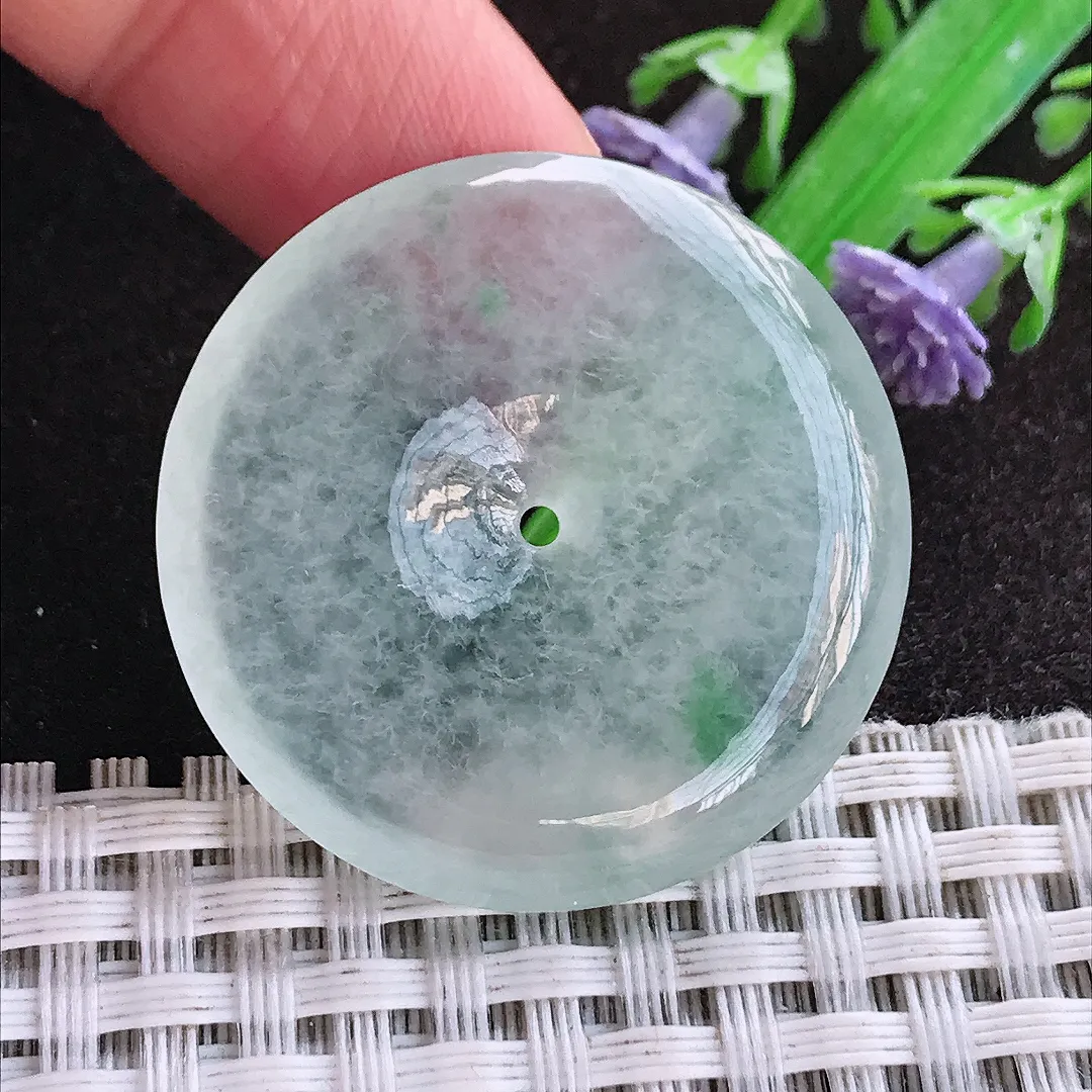 天然a货翡翠33.2/5.5老坑冰种冰透平安扣吊坠翡翠玉坠挂件百搭