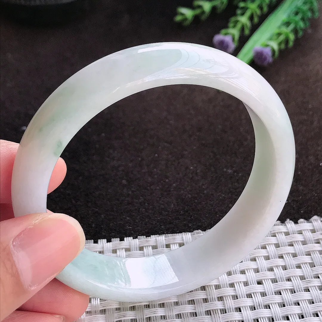 天然a货翡翠59/15/7.5老坑清秀温润飘花手镯宽边翡翠玉镯美人镯