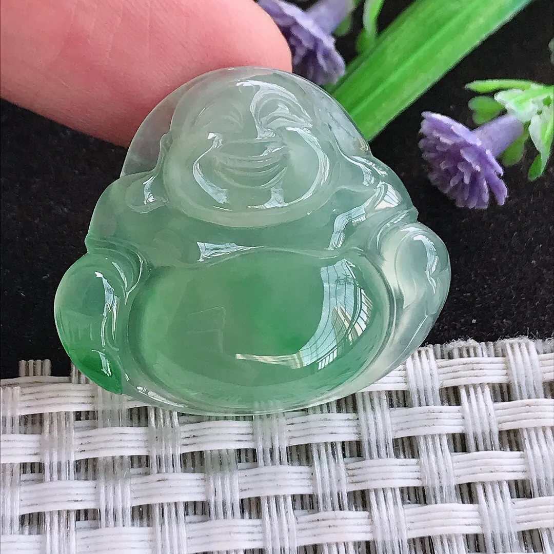 天然a货翡翠27.1/31/5.8老坑冰种满绿甜绿佛公吊坠翡翠玉坠挂件百搭