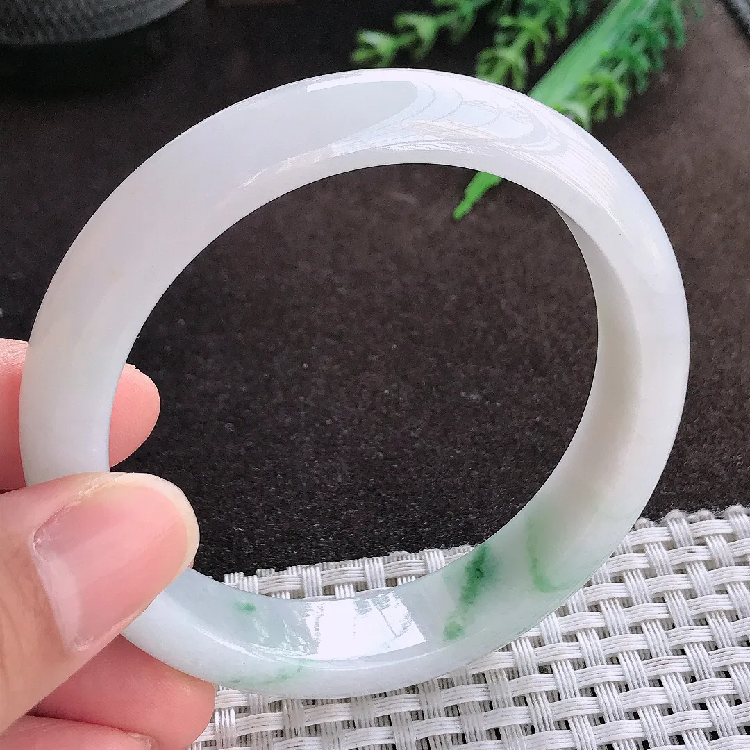 天然a货翡翠59/13.3/8老坑冰润水灵飘花手镯宽边翡翠玉镯美人镯