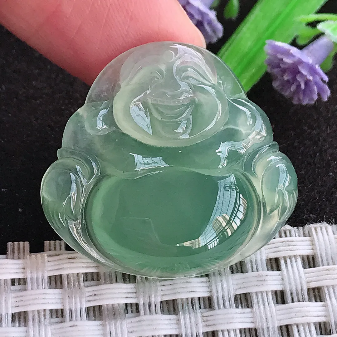 天然a货翡翠26.5/29/5.3老坑冰种果冻胶冰晴佛公吊坠翡翠玉佛挂件百搭