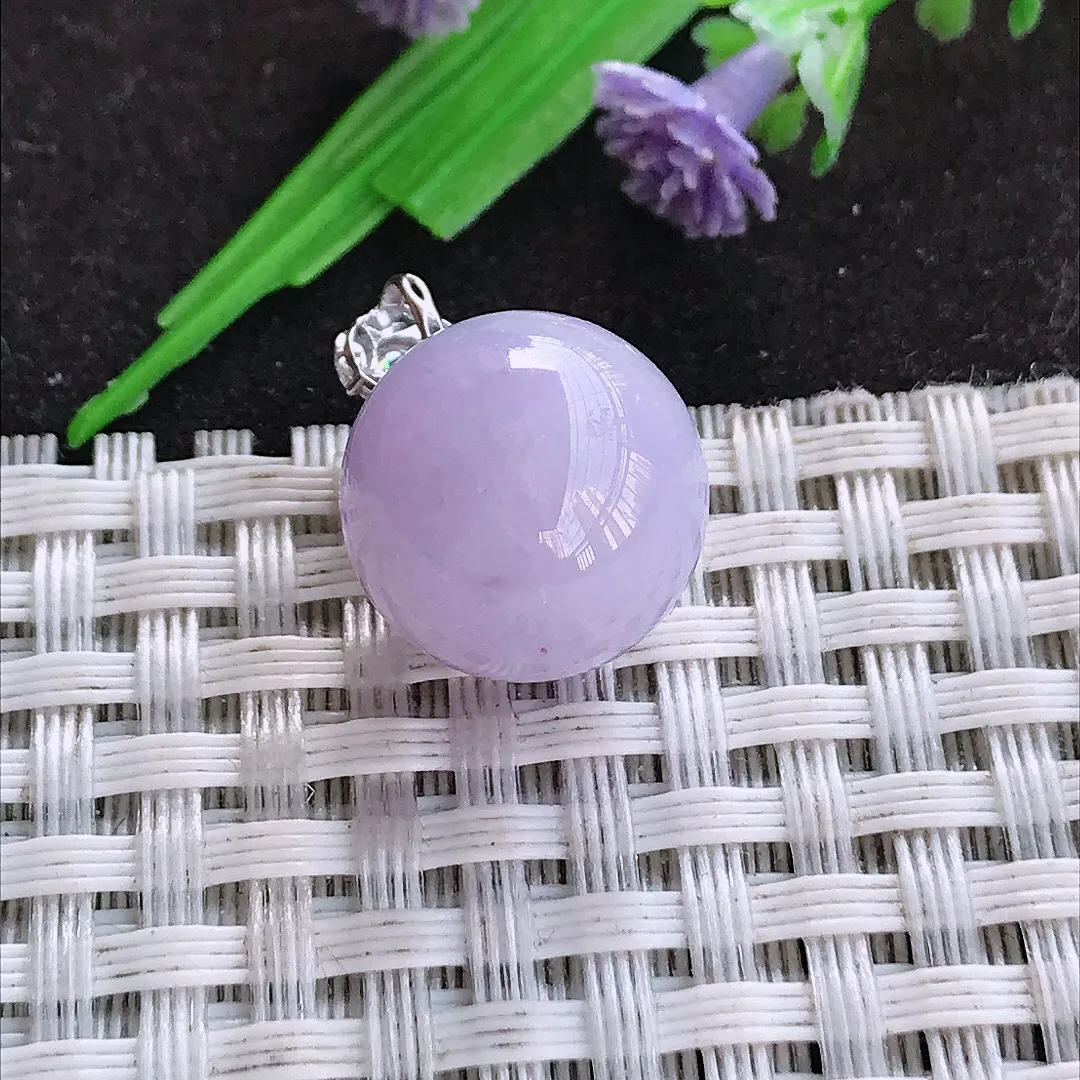 天然a货翡翠14.1老坑18k金镶嵌紫罗兰圆珠吊坠翡翠玉坠挂件百搭