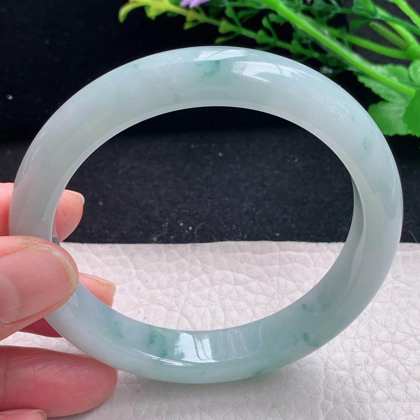 xx大圈口60.5*12*8.5平安镯 缅甸翡翠a货飘花宽边玉手镯 玉手环