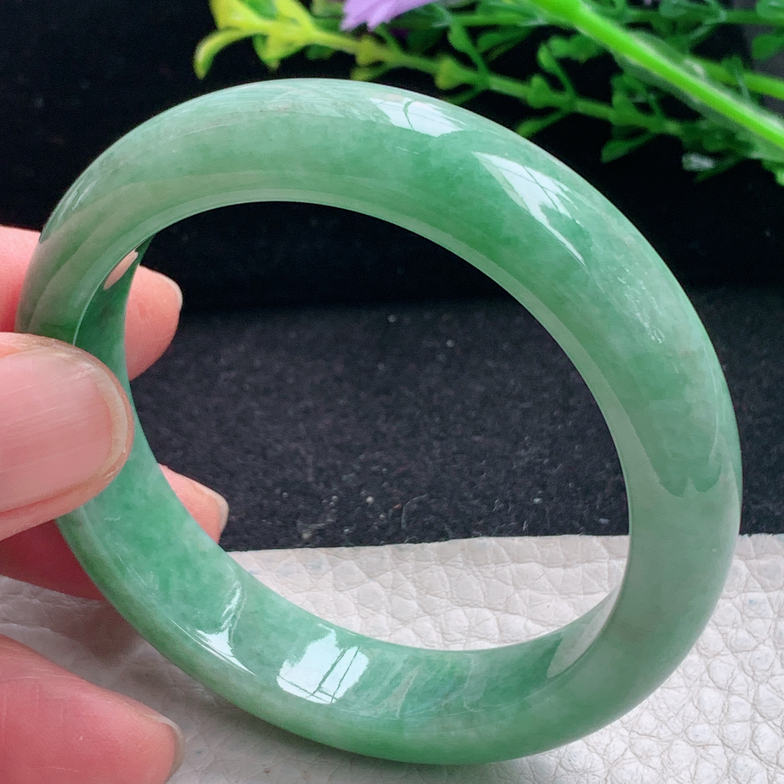 xx小圈口51*12.3*8.6平安镯 缅甸翡翠a货满绿宽边玉手镯 玉手环