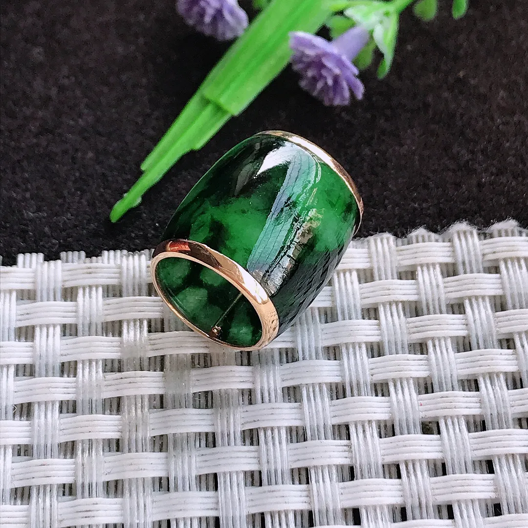 天然a货翡翠15.1/17老坑18k金镶嵌特色飘花绿绿通吊坠翡翠玉坠挂件百搭