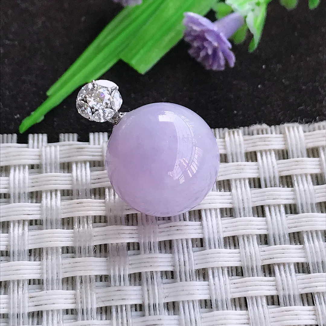 天然a货翡翠14.1老坑18k金镶嵌紫罗兰圆珠吊坠翡翠玉坠挂件百搭