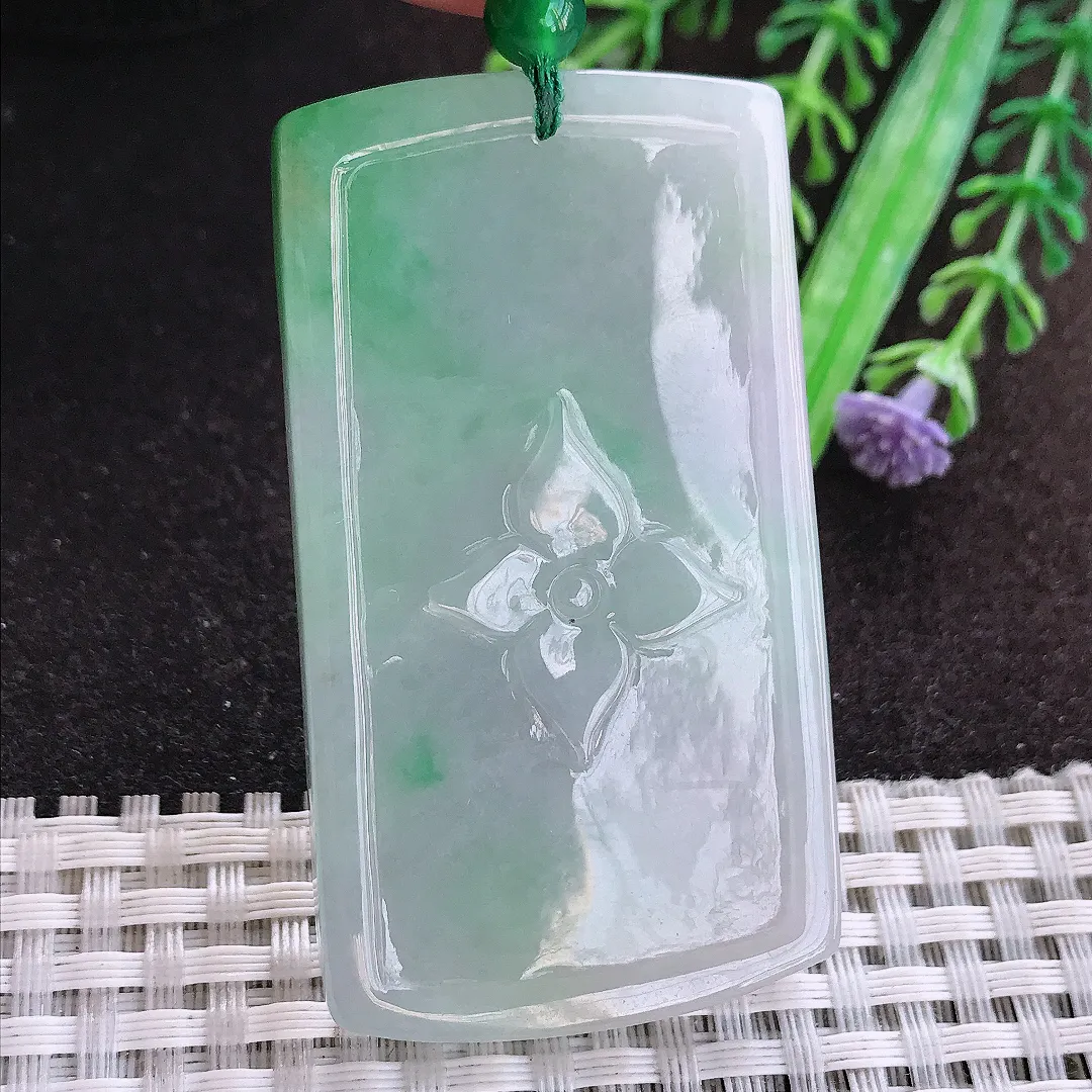 天然a货翡翠60/33.5/7.5老坑冰润水灵飘阳绿蝶恋花吊坠翡翠玉坠挂件百搭