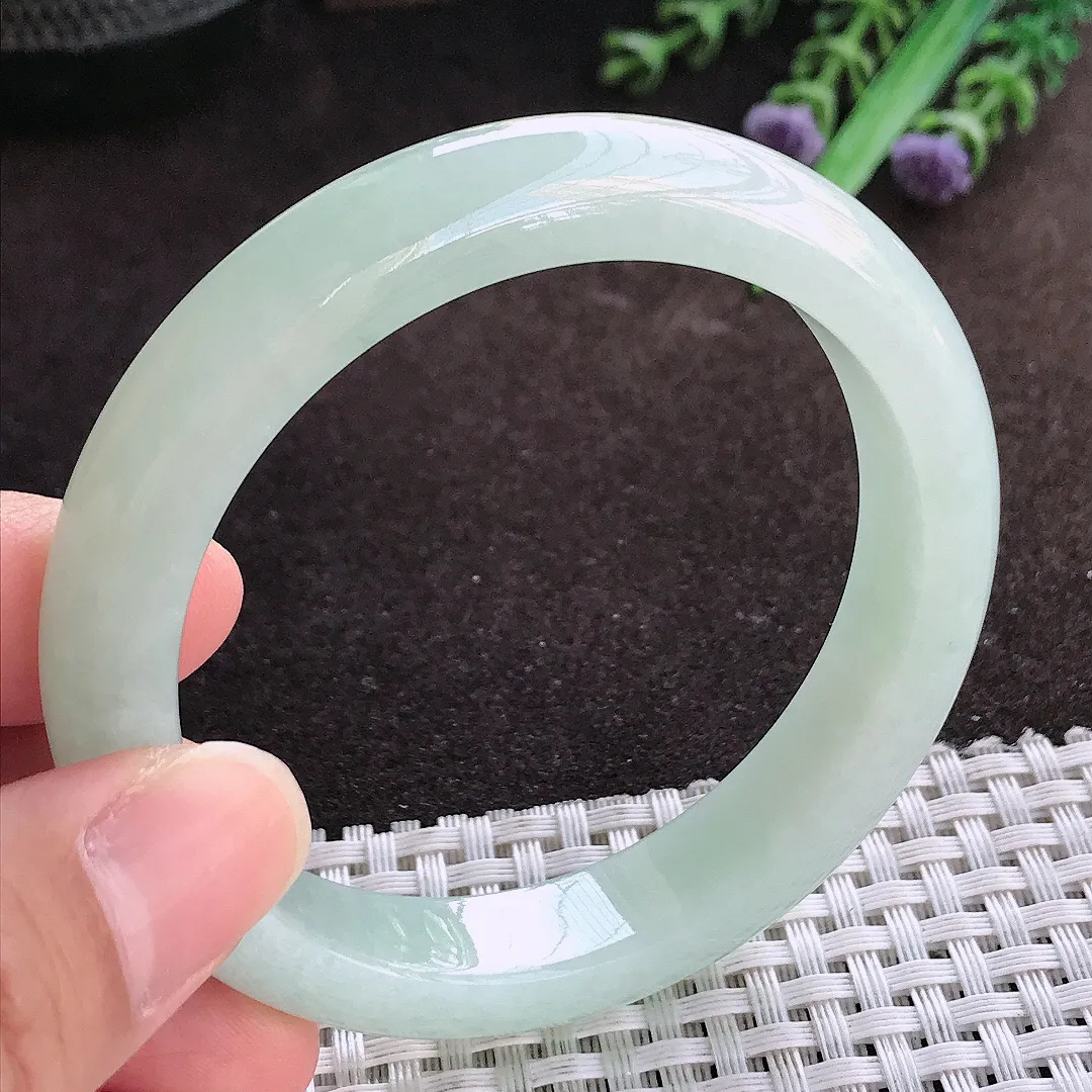 天然a货翡翠55.5/11.3/8.2老坑秀气冰润冰晴底手镯宽边翡翠玉镯美人镯