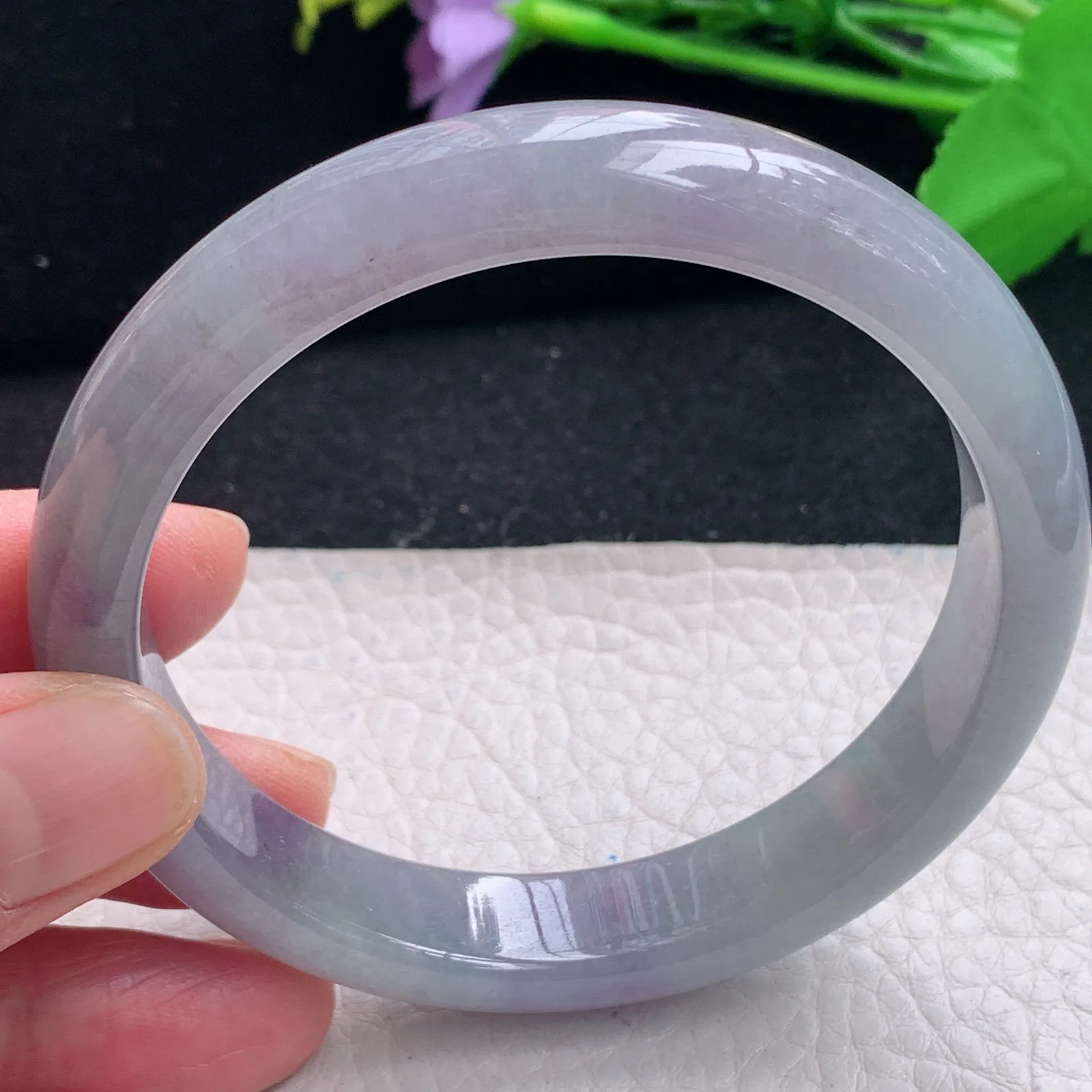 js大圈口61*12.3*7.6平安镯 缅甸翡翠a货冰紫宽边玉手镯 玉手环