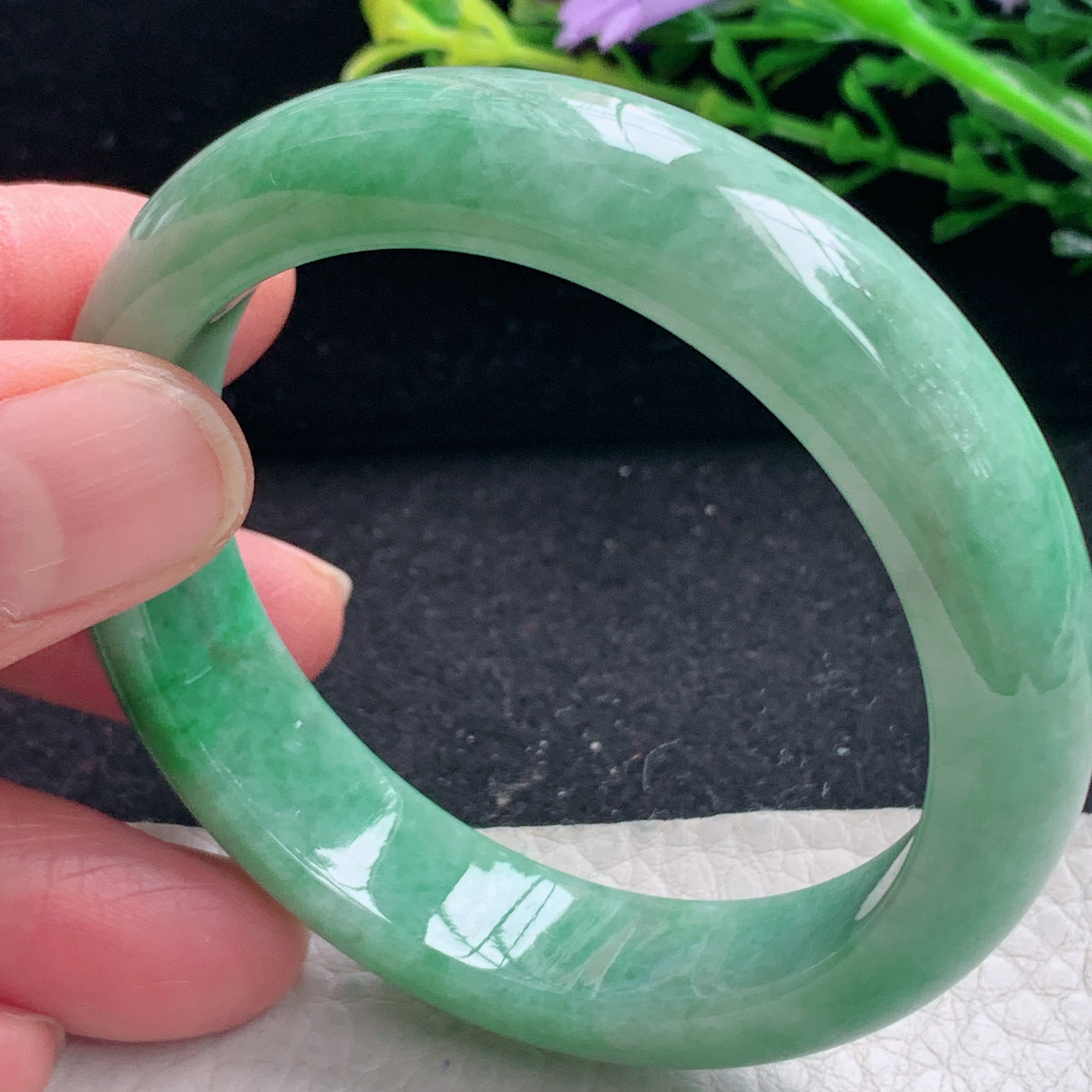 xx小圈口51*12.3*8.6平安镯 缅甸翡翠a货满绿宽边玉手镯 玉手环