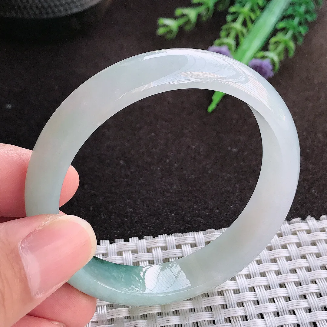 天然a货翡翠53/12.2/6.5老坑冰润起胶飘花手镯宽边翡翠玉镯美人镯