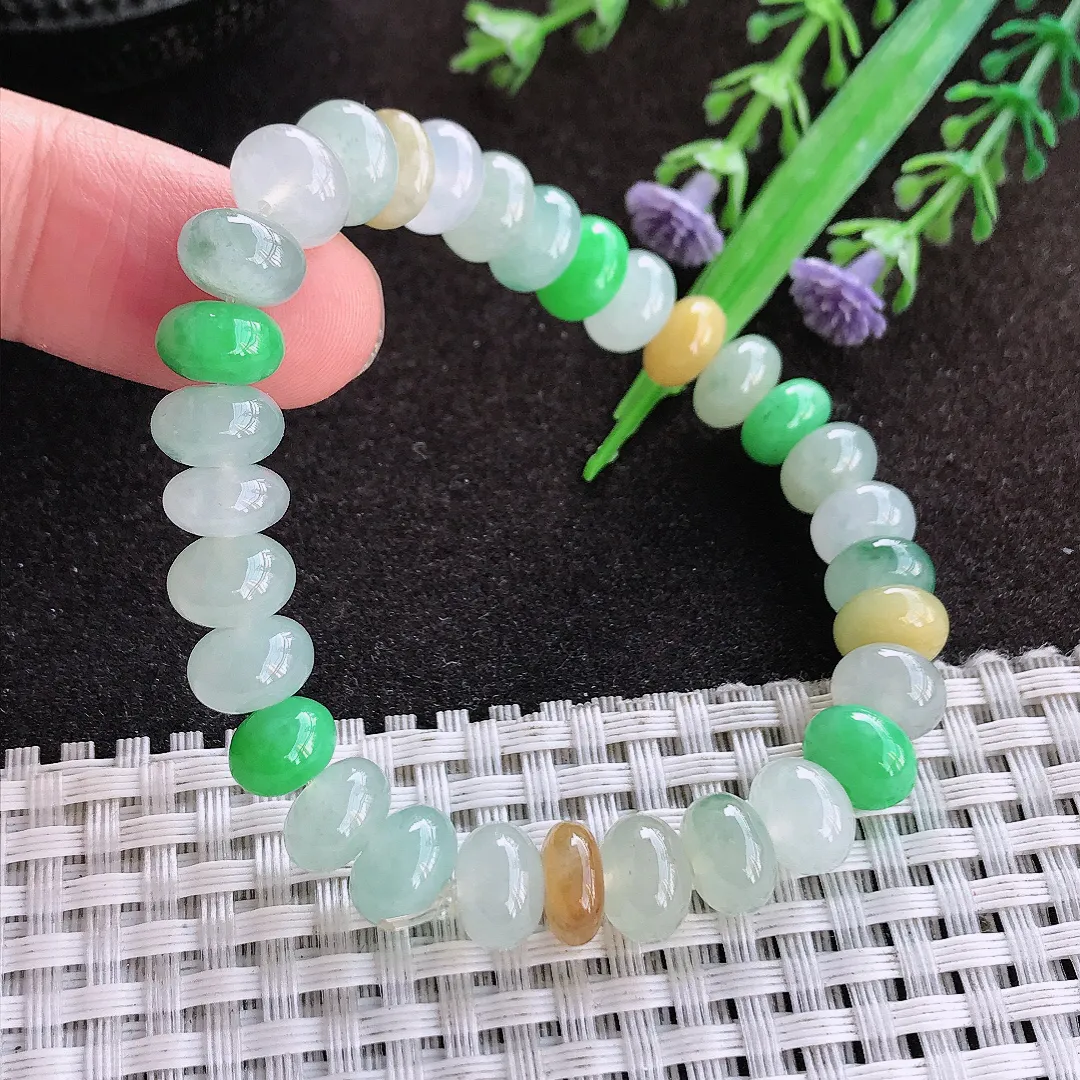 天然a货翡翠8.8/5.3/31颗老坑冰润水灵三彩鼓珠手串女款手链