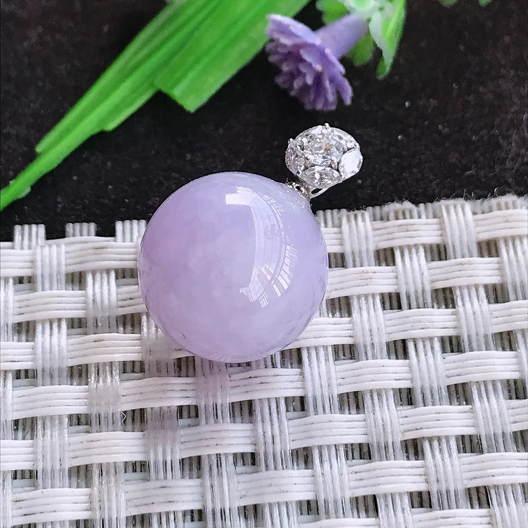 天然a货翡翠14.1老坑18k金镶嵌紫罗兰圆珠吊坠翡翠玉坠挂件百搭