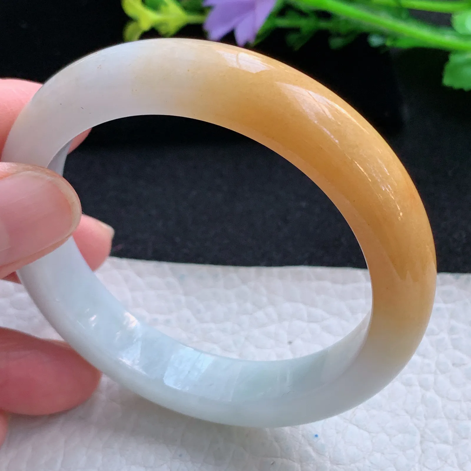 z自然光53.5*12*8.2平安镯 缅甸翡翠a货冰双彩宽边玉手镯 玉手环