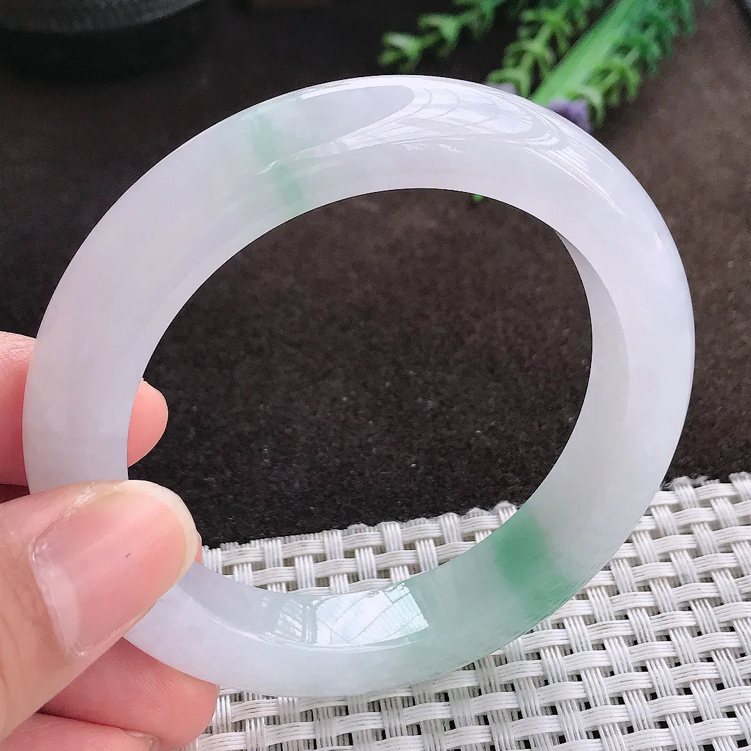 天然a货翡翠56/11.5/9.9老坑冰胶水灵飘花手镯宽边翡翠玉手镯