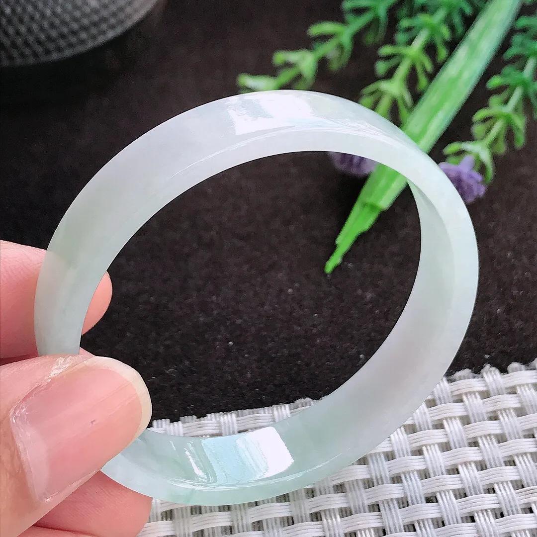 天然a货翡翠51.5/11.3/3.7老坑冰透起胶飘花平安镯宽边翡翠玉手镯