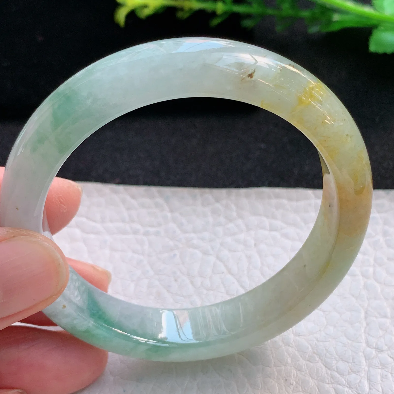 ss自然光53*11.6*7.6平安镯 缅甸翡翠a货冰三彩宽边玉手镯 玉手环