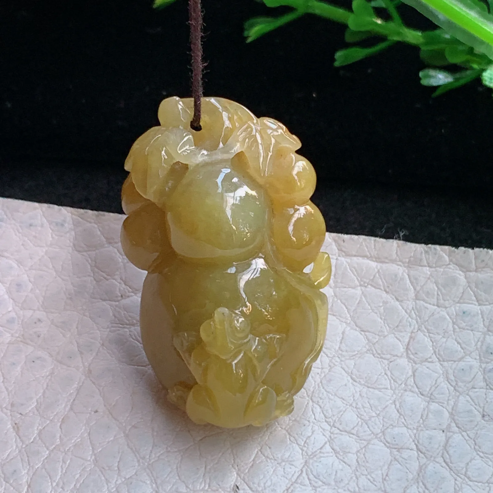 ajj实拍32.8*20.2*14.2缅甸翡翠a货冰黄葫芦 玉葫芦玉吊坠 玉挂件