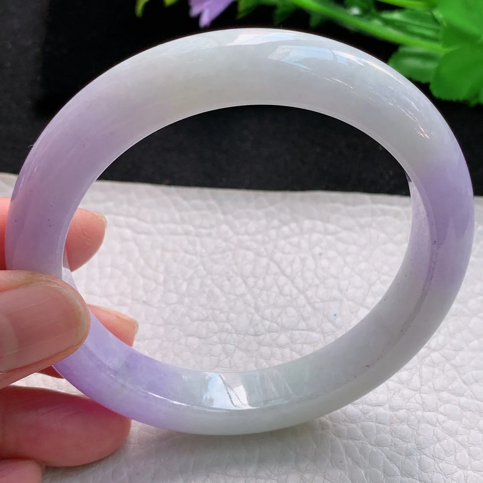 hf大圈口61.5*12.6*9.6平安镯 缅甸翡翠a货精美紫罗兰宽边玉手镯 玉手环