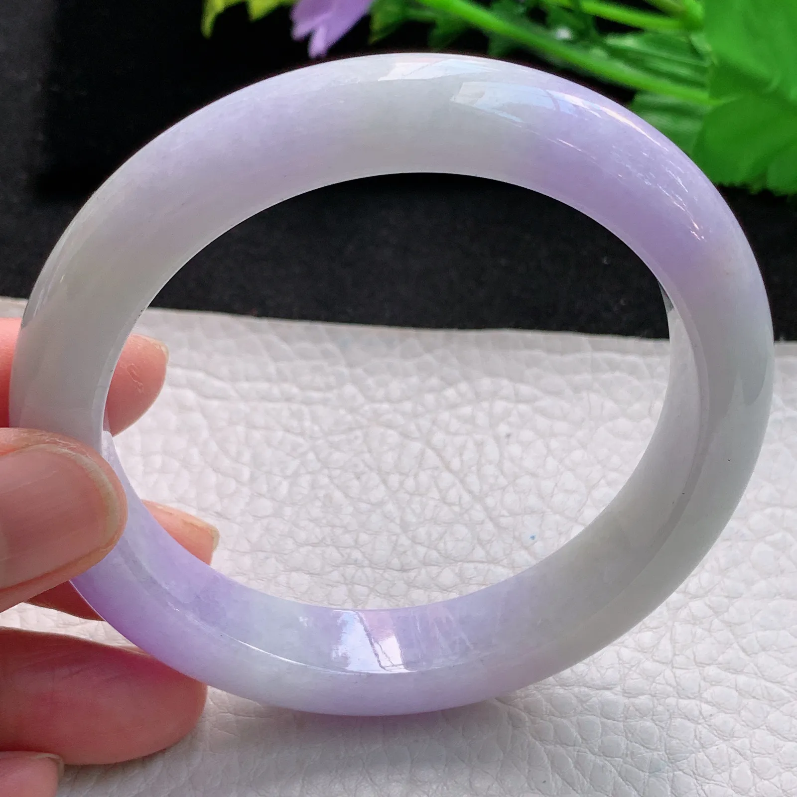 hf大圈口61.5*12.6*9.6平安镯 缅甸翡翠a货精美紫罗兰宽边玉手镯 玉手环