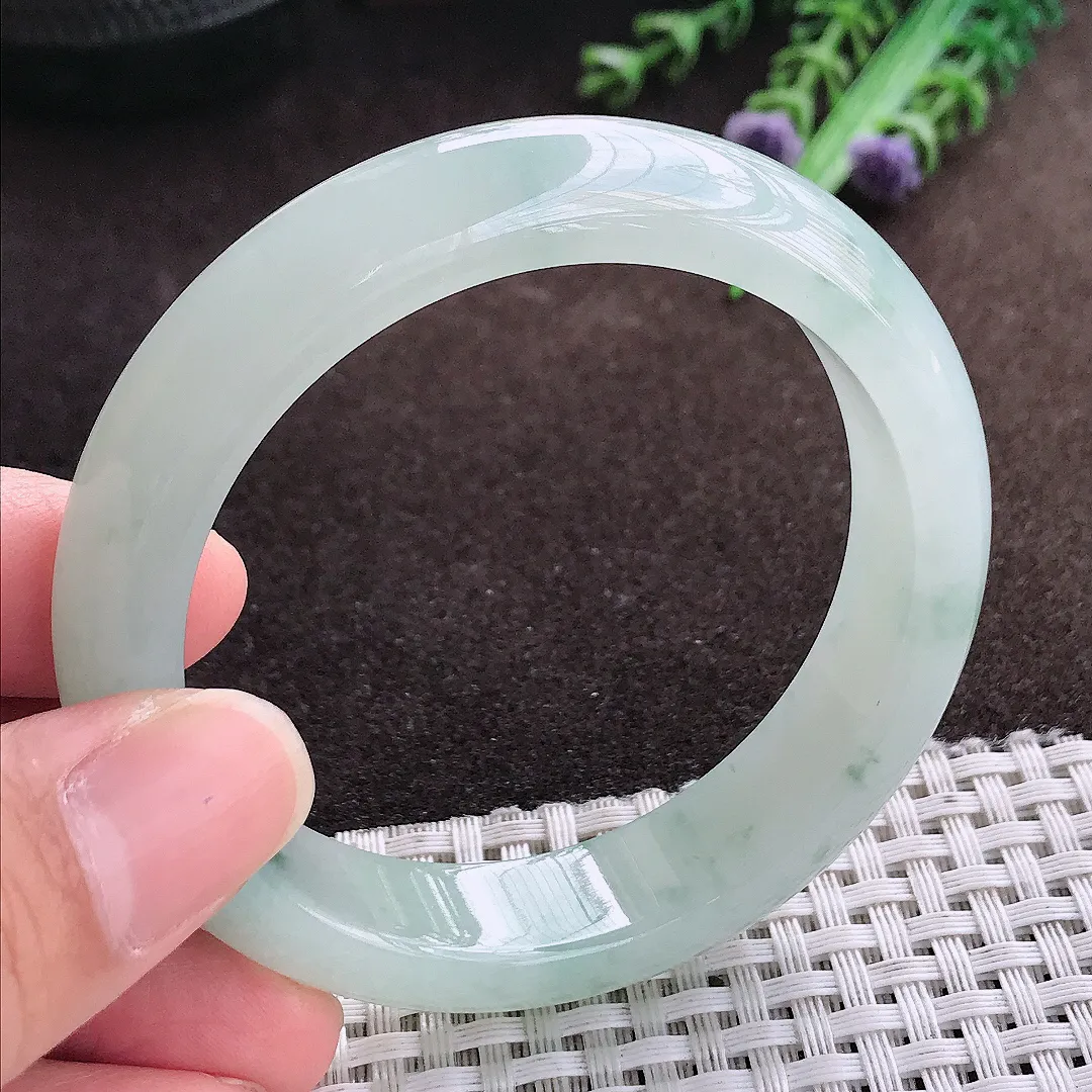 天然a货翡翠54/13.2/8.1老坑冰胶果冻飘花手镯宽边翡翠玉手镯