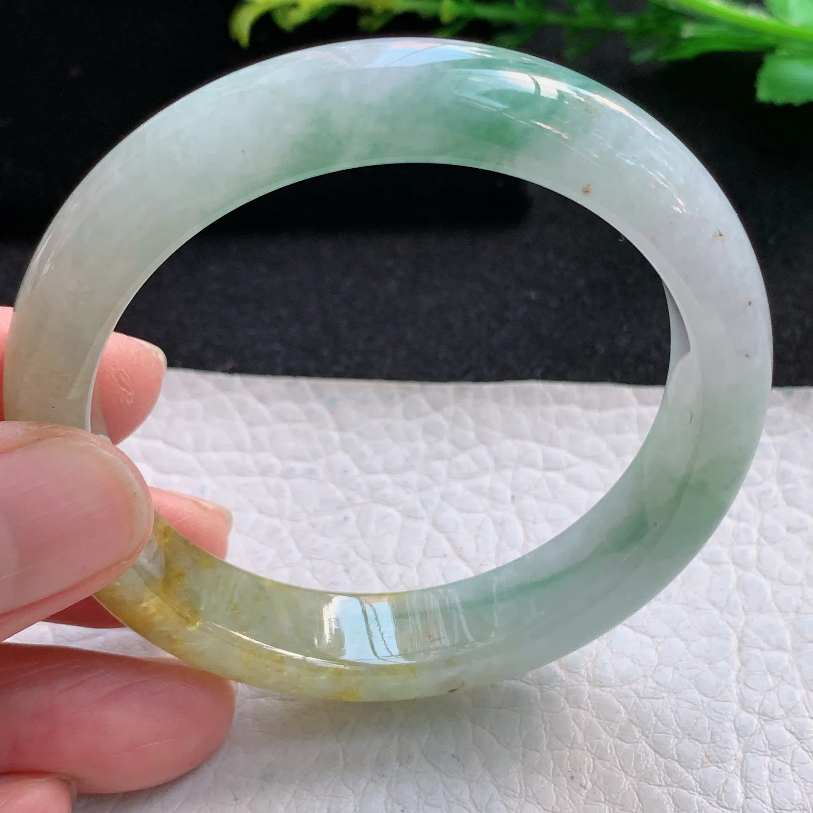 ss自然光53*11.6*7.6平安镯 缅甸翡翠a货冰三彩宽边玉手镯 玉手环