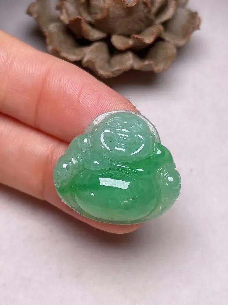 冰糯种飘绿【佛公】吊坠，种水好，玉质细腻 ，卖相好.