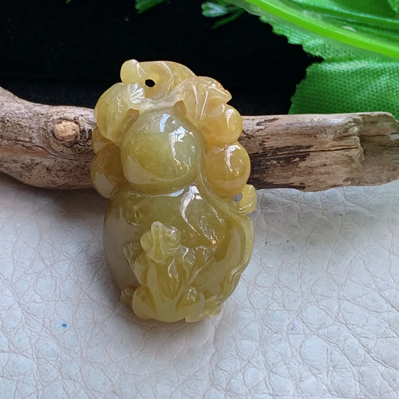 ajj实拍32.8*20.2*14.2缅甸翡翠a货冰黄葫芦 玉葫芦玉吊坠 玉挂件