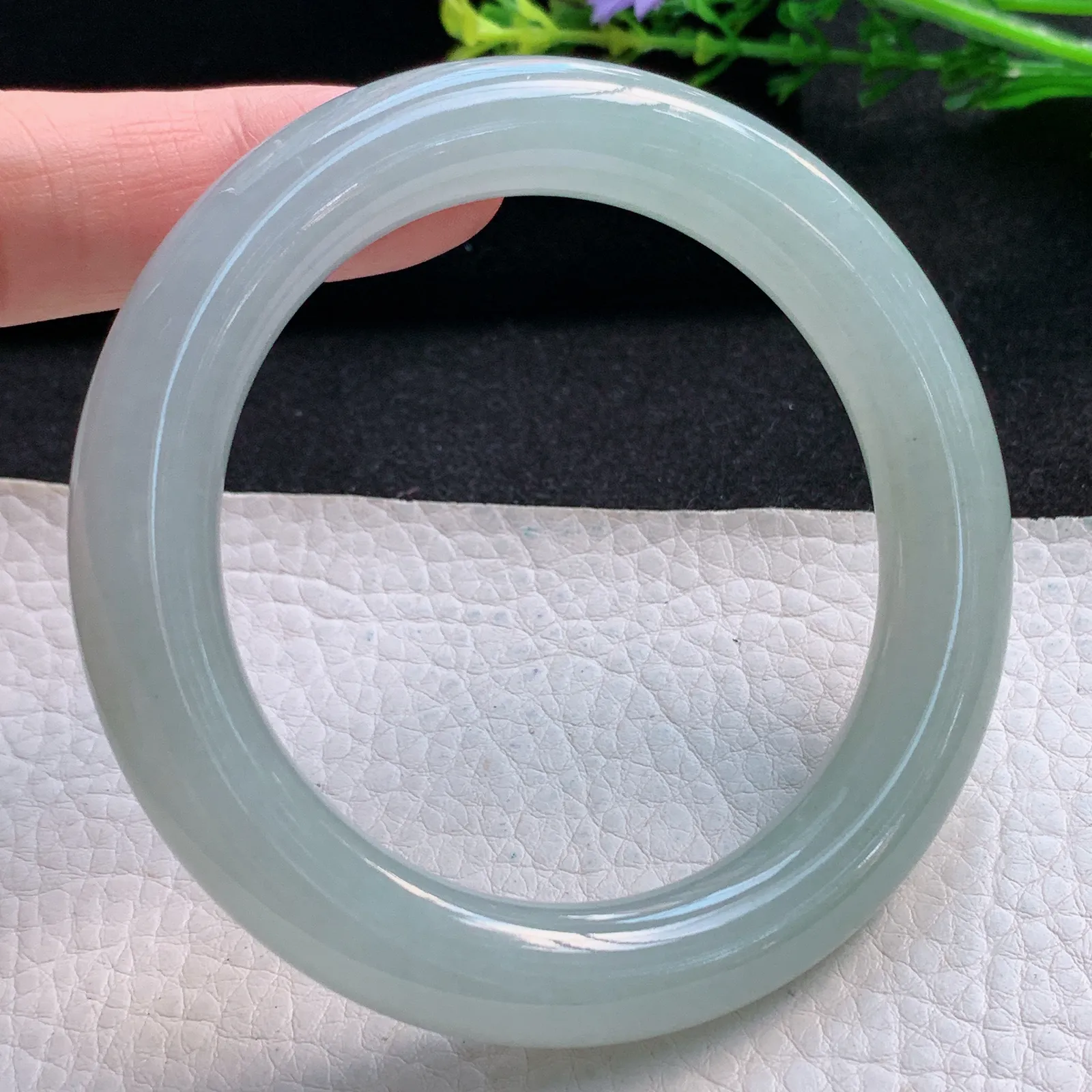 ss自然光57*11胖圆镯 缅甸翡翠a货冰莹白月光圆条玉手镯 玉手环