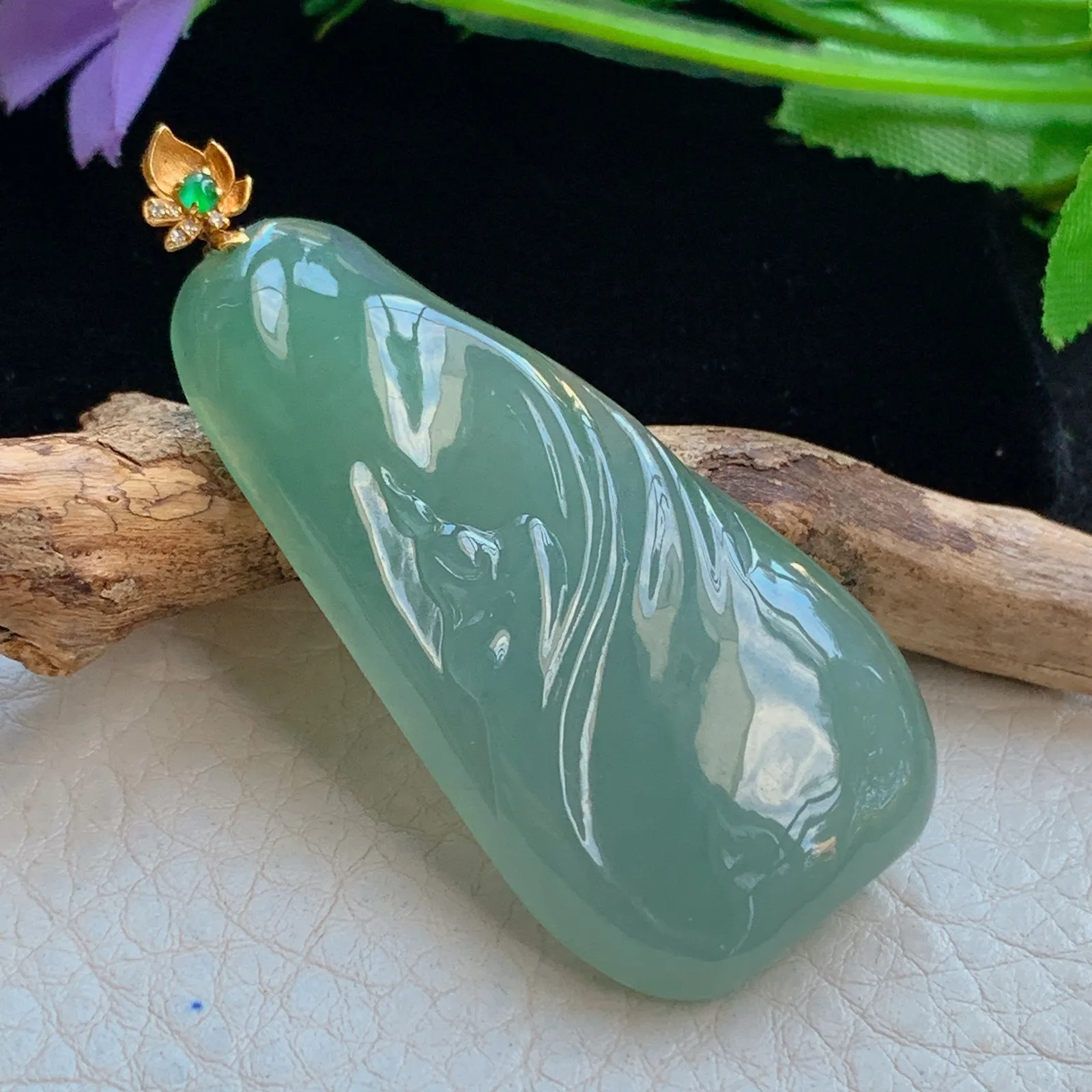 yl实拍51*26.8*6.5缅甸翡翠a货冰绿无相观音 玉观音玉吊坠 玉挂件