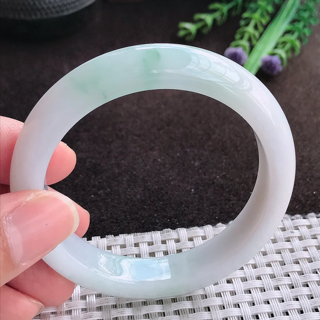 天然a货翡翠54.5/11.6/8.5老坑精美油润飘花手镯宽边翡翠玉手镯