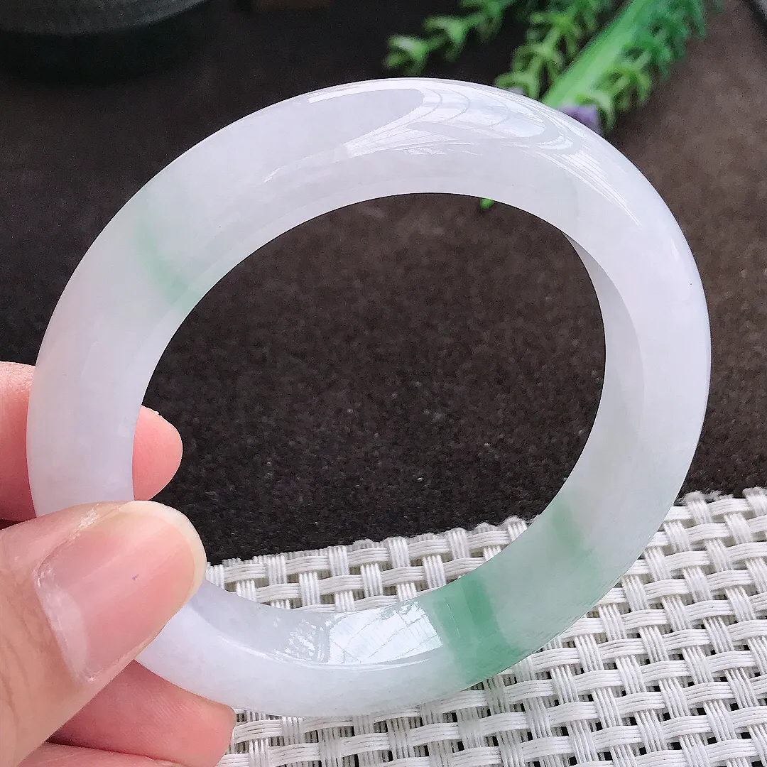 天然a货翡翠56/11.5/9.9老坑冰胶水灵飘花手镯宽边翡翠玉手镯