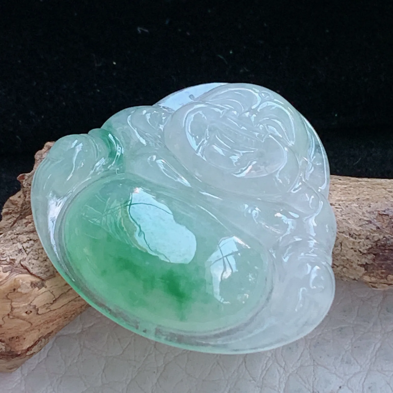 ajj实拍30.7*32.8*6缅甸翡翠a货冰飘绿花佛公 弥勒佛玉吊坠 玉挂件