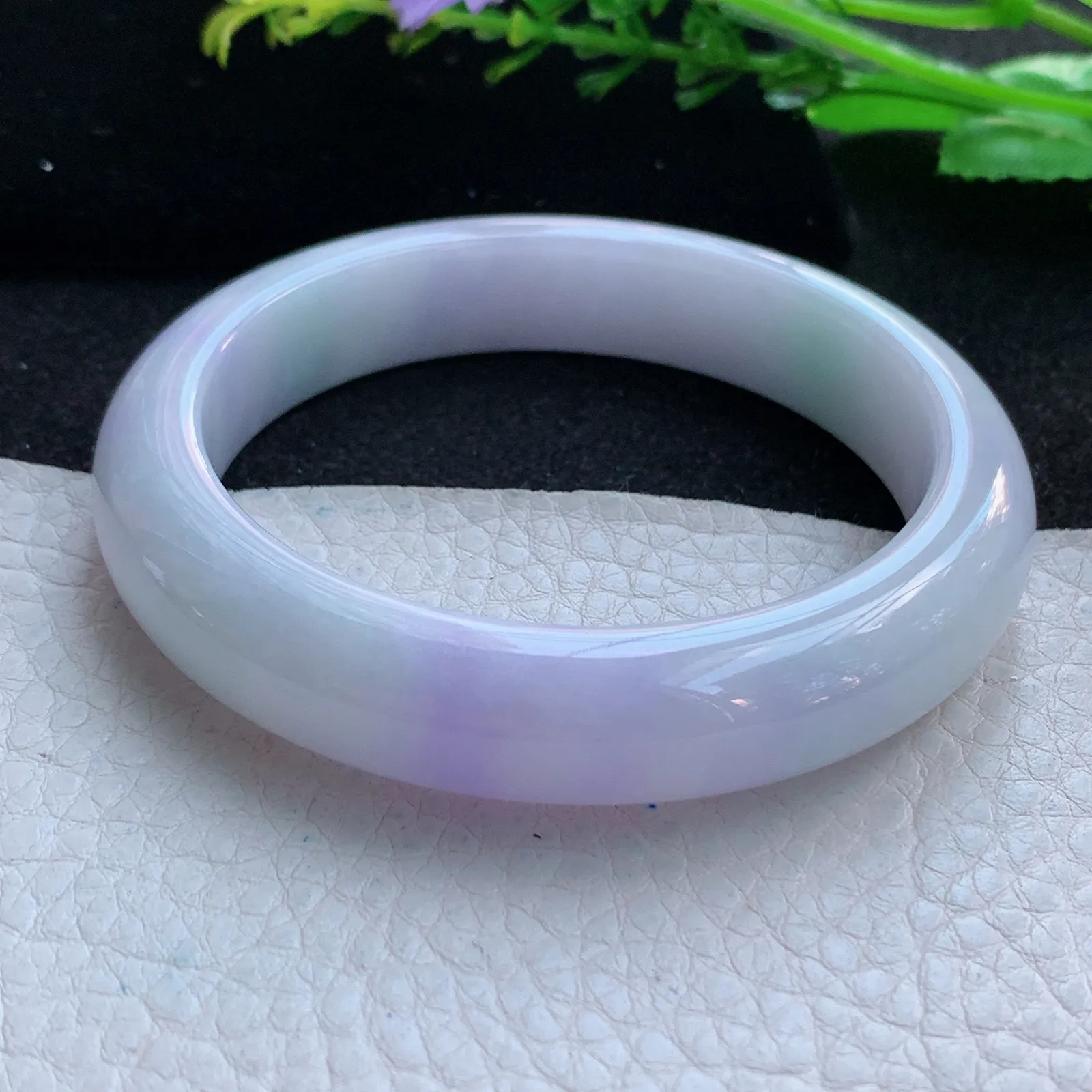 z自然光56.5*12.6*8.8平安镯 缅甸翡翠a货春带彩清韵宽边玉手镯 玉手环