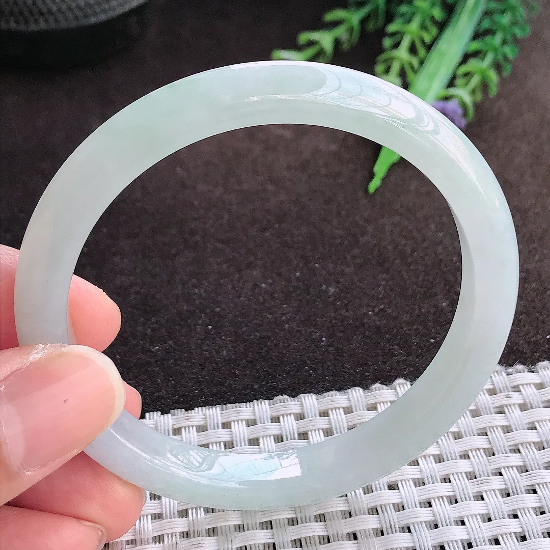 天然a货翡翠56.5/8.8/7.2老坑冰胶水灵飘花手镯宽边翡翠玉手镯