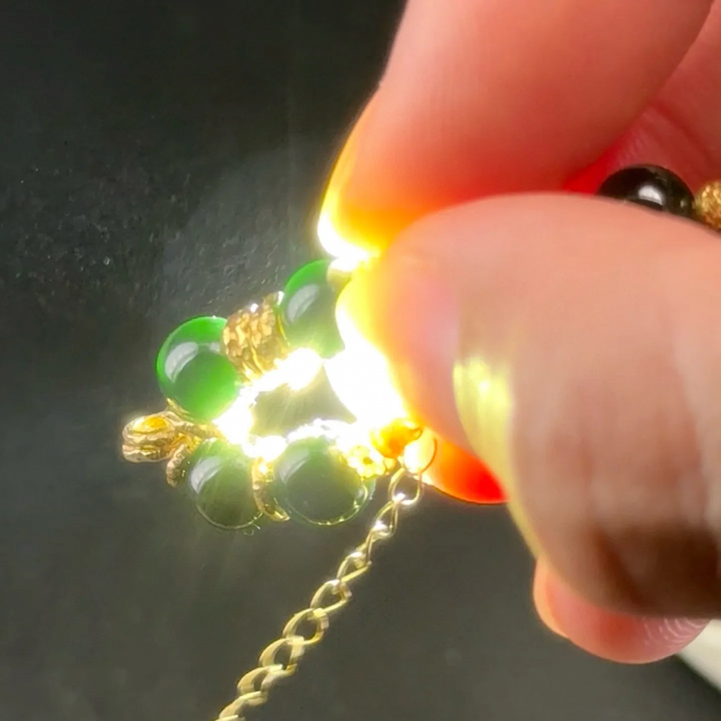 精品18k墨翠手链 种好色正 黑度极好 打灯通透 油性十足 尺寸6.2