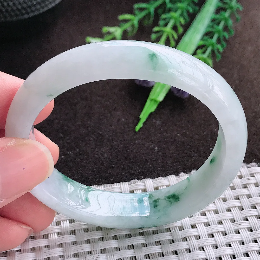 天然a货翡翠53/47/13.2/7老坑精美飘花贵妃手镯宽边翡翠玉手镯