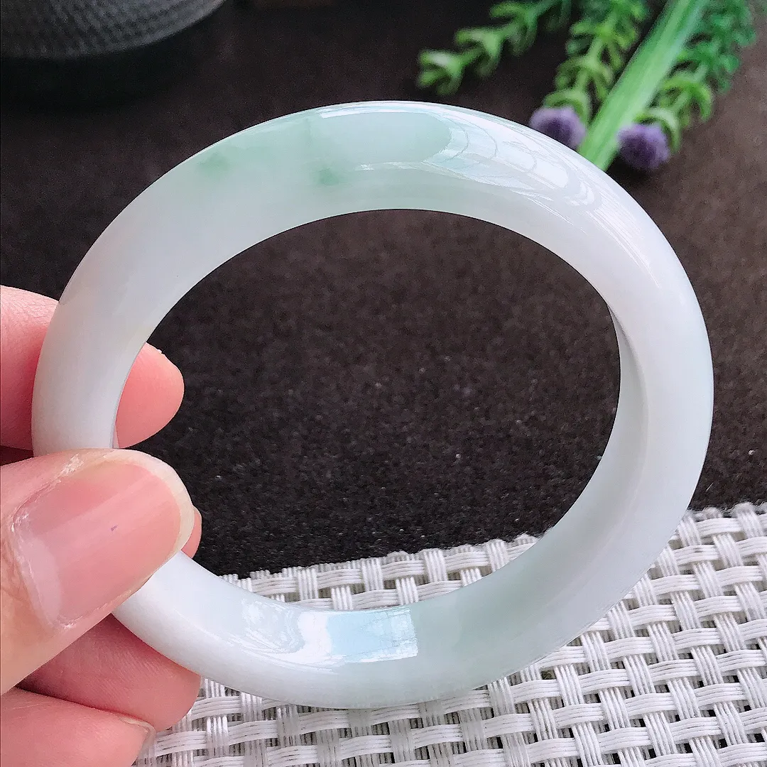 天然a货翡翠54.5/11.6/8.5老坑精美油润飘花手镯宽边翡翠玉手镯