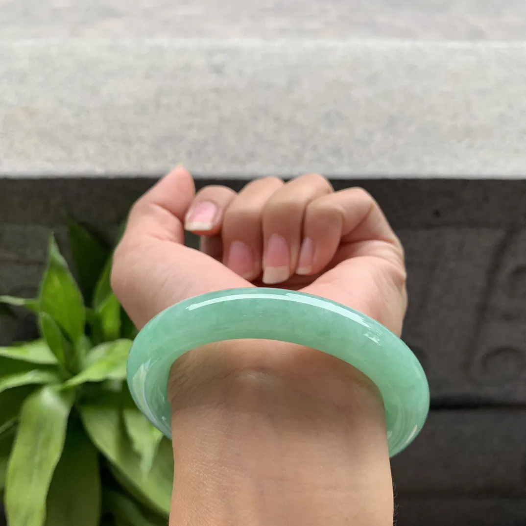 圈口55.4-11.2 【满绿圆条手镯】圆条55  56可戴