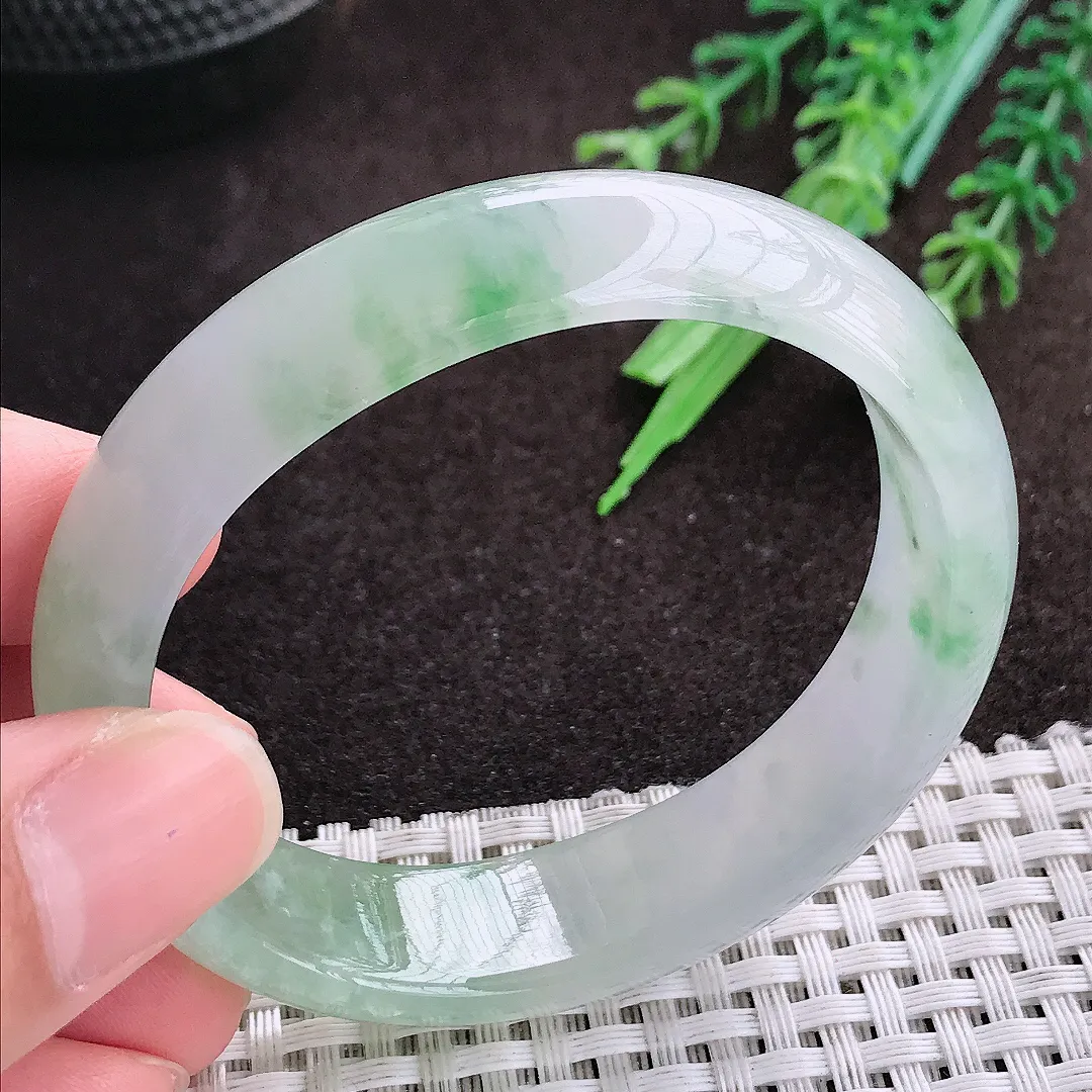 天然a货翡翠54/48.5/14.9/7.2老坑冰胶果冻冰飘花贵妃手镯翡翠玉手镯