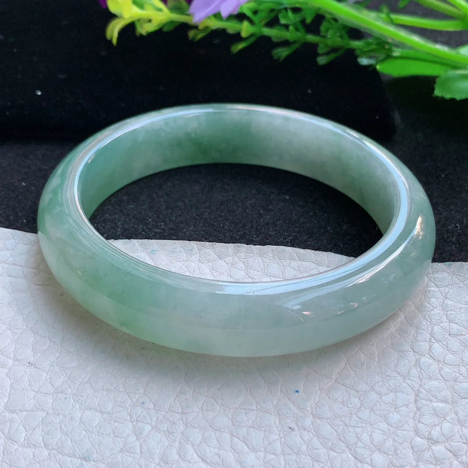 z自然光56.5*12.8*7.8平安镯 缅甸翡翠a货冰润清韵宽边玉手镯 玉手环