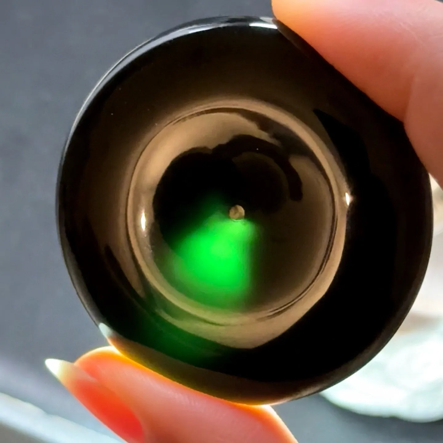 精品墨翠平安扣 种好色正 黑度极好 打灯通透 油性十足 尺寸47.5