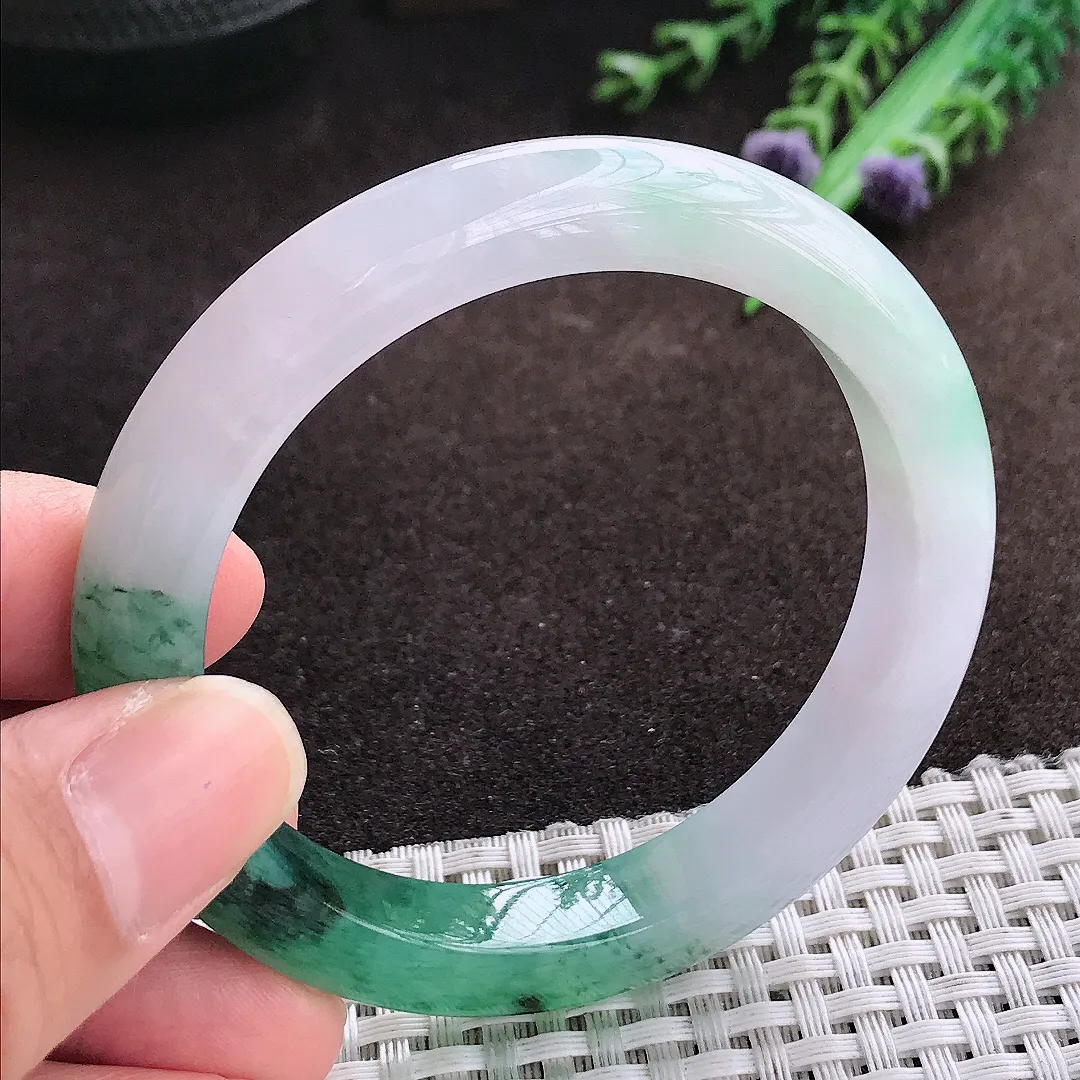 天然a货翡翠54/9.7/8.2老坑冰胶水灵冰飘花手镯宽边翡翠玉手镯