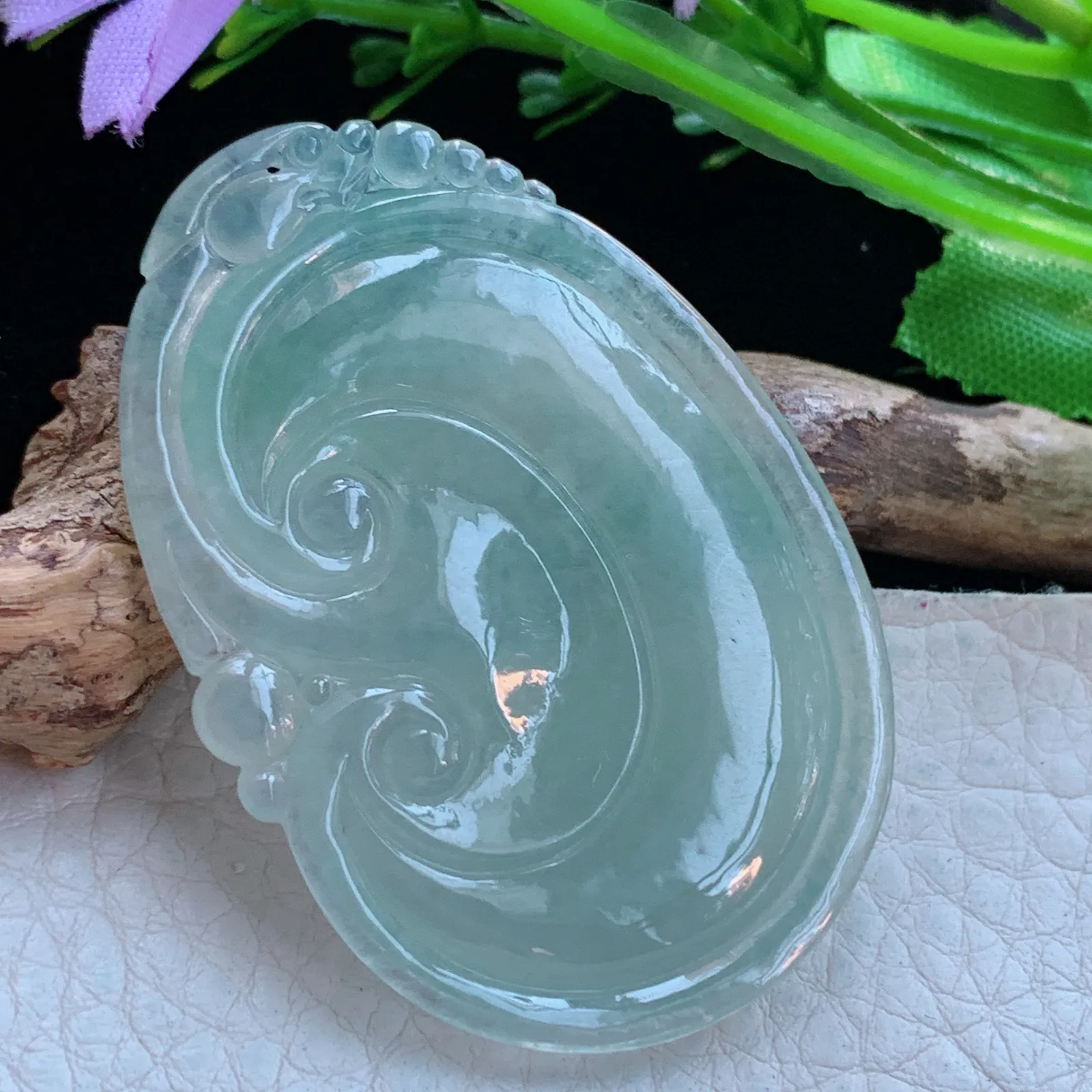 ajj实拍50.8*34.8*5.8缅甸翡翠a货冰晴事事如意 如意玉吊坠 玉挂件