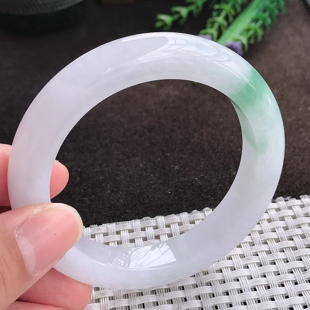 天然a货翡翠56/11.5/9.9老坑冰胶水灵飘花手镯宽边翡翠玉手镯