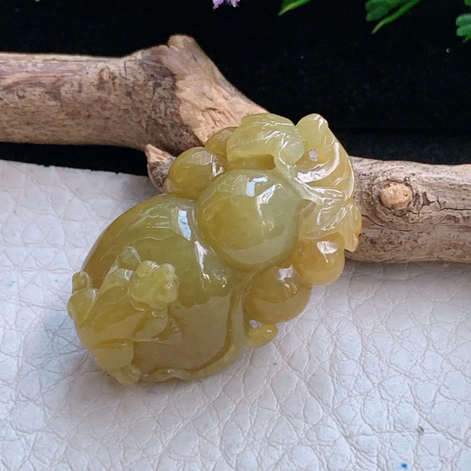 ajj实拍32.8*20.2*14.2缅甸翡翠a货冰黄葫芦 玉葫芦玉吊坠 玉挂件