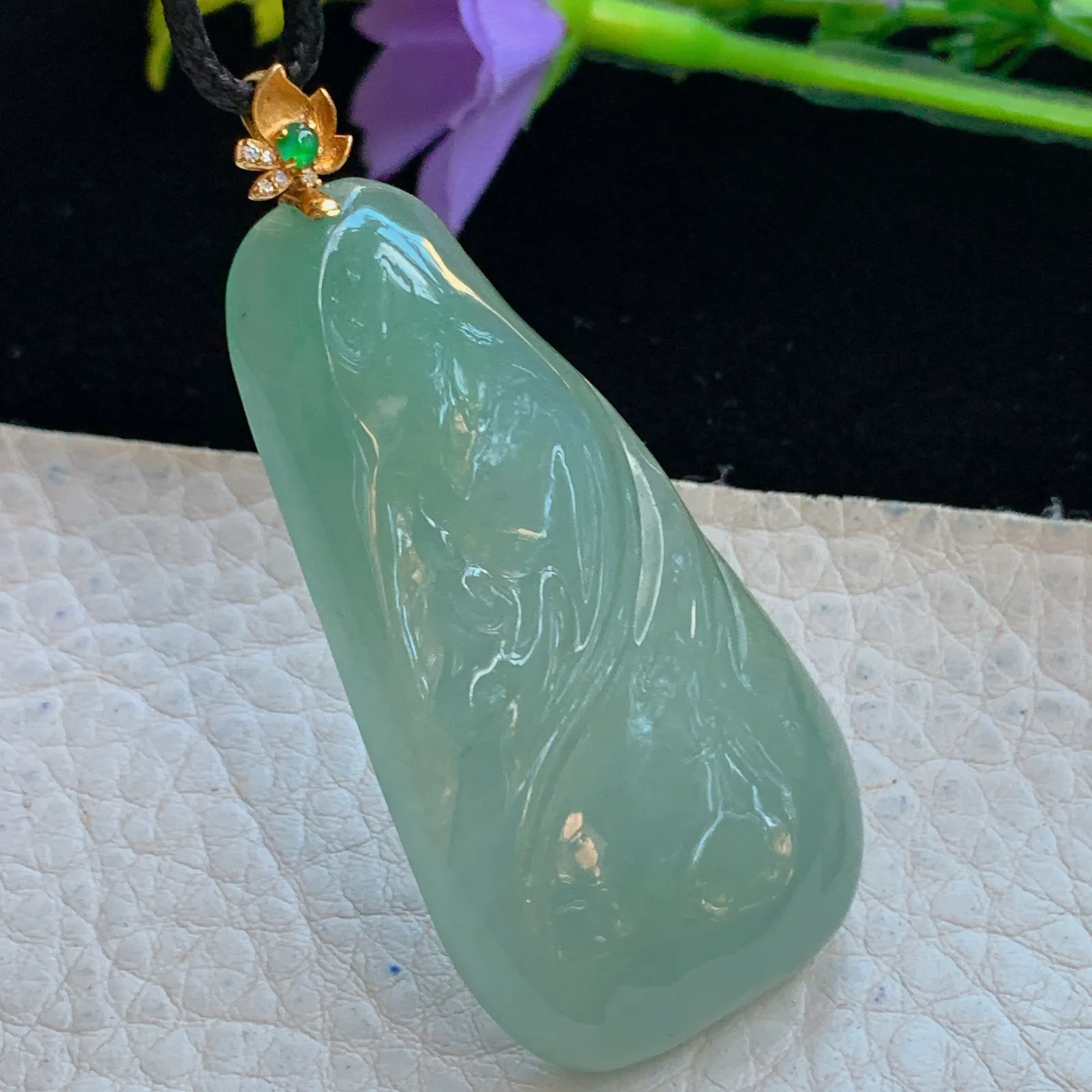 yl实拍51*26.8*6.5缅甸翡翠a货冰绿无相观音 玉观音玉吊坠 玉挂件
