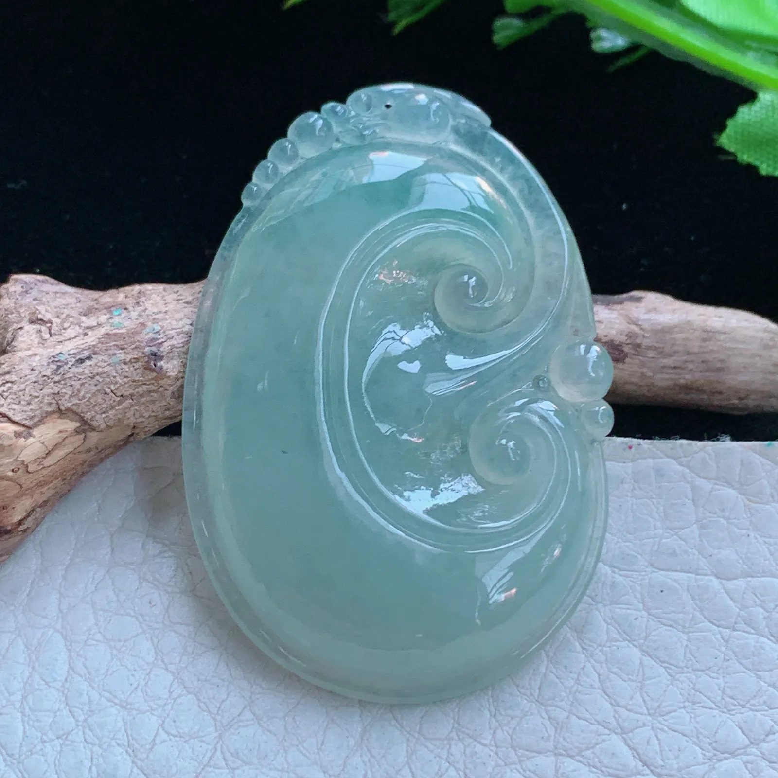 ajj实拍50.8*34.8*5.8缅甸翡翠a货冰晴事事如意 如意玉吊坠 玉挂件